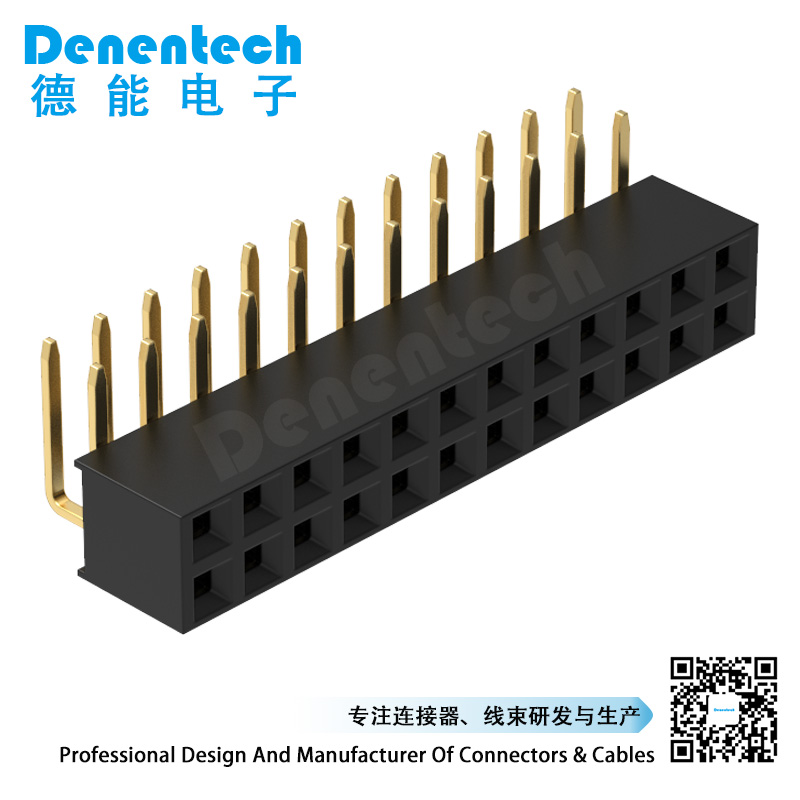 Denentech low price of 2.54MM female header H5.7MM dual row right nagle DIP female header connector